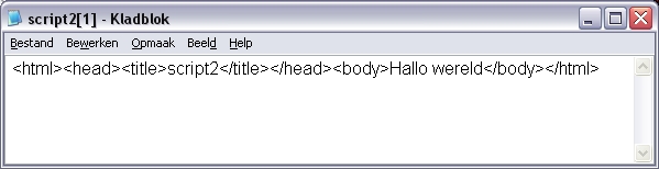 De broncode van de webpagina die hoort bij script 2