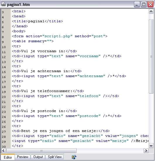 De HTML-code van het invulformulier