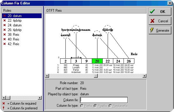 Voorbeeld van de Column Fix Editor